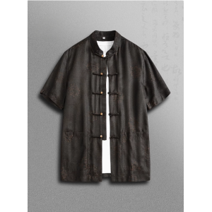 Men’s Summer Xiangyun Silk Jacquard Short Sleeve Shirt – Chinese Style Tang Suit Top
