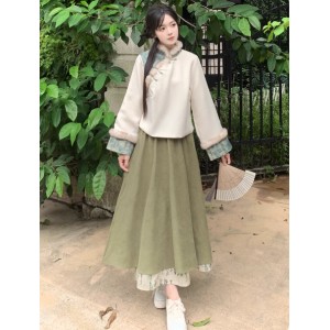 Autumn & Winter New Chinese Zen Style Thickened Qipao Hanfu Set for Women