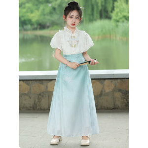Girls’ Summer Chinese-Style Mamian Skirt Set