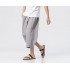 Men's Cotton Linen Capri Pants Casual Loose Fit Shorts Drawstring Lightweight Summer Pants Wide Leg 