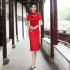 Mid-length Red Embroidered Flower Daily Cheongsam Fashion Chinese Style Dress