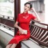 Mid-length Red Embroidered Flower Daily Cheongsam Fashion Chinese Style Dress