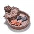 Handmade Ceramic Backflow Incense Burner with Fish Pond Design, Includes 2 Fish and 10 Incense Cones, Size 11 x 6.5 x 15 cm
