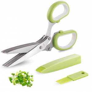Herb Scissors, Herb Scissors with 5 Blades and Cover, Multipurpose Cutting Herb Stripper, Kitchen Shears Dishwasher Safe, Kitchen Scissors for Cutting Salad, Vegetables, Basil, Parsley, Green
