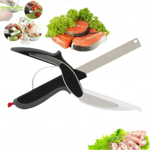 Food Cutter Scissors, Kitchen Food Scissors Slicer Smart Cutter Stainless Steel Knife with Built-in Cutting Board for Vegetables Fruits Chopper, Food Scissors, Vegetable Slicer