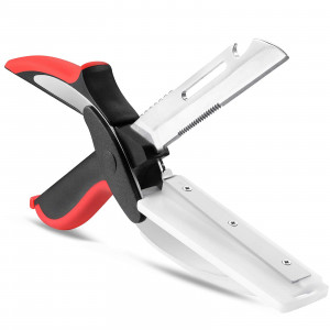 Kitchen Food Cutter Chopper, 6 In 1 Kitchen Food Cutter Knife with Cutting Board Food Scissors Stainless Steel Vegetable Slicer Fruit Cutter Kitchen Shears Lockable Outdoor BBQ Knife Tools