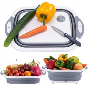 Collapsible Cutting Board with Colander, Foldable Dish Tub, Multifunctional Washing Basket for Camping/Picnic/BBQ