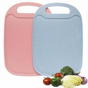 Cutting Board for Kitchen with Easy Grip Handle w/Juice Grooves and Dishwasher Safe | BPA-Free, Easy To Clean, 2 Pcs