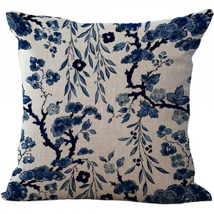 Classical Floral Pattern Cotton Linen Pillow Cover, Chair Cushion Cover, and Sofa Decorative Pillow Case (18X18 Inches)