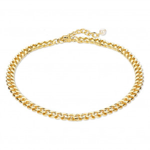Simple Golden Color Chunky Cuban Chain Necklace with a Pearl for Women Girls Gifts