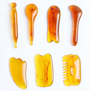Chinese-style SPA Gua Sha Massage Tool Set, 7 Pieces, Yellow