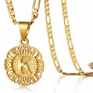 Initial Necklace for Women Girl,Golden Color Round Letter  Capital Monogram K Pendant Necklace