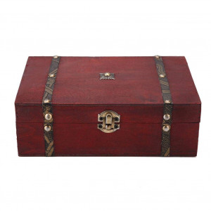 Treasure Box, Vintage Wooden Jewelry Storage Box with Metal Lock, Retro Antique Handmade Gift Case for Storing Pearl Chest, 8.5 x 5.7 x 2.6"