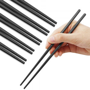 Stainless Steel Chopsticks Reusable Multicolor Lightweight 304 Metal Chopsticks Dishwasher Safe - 5 Pairs (Black)