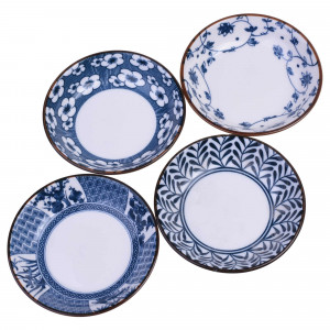 Set of 4 Ceramic Sauce Dish Soy Sauce Dipping Bowls Appetizer Plates Side Dishes Serving Dish Japanese Style Dinnerware Set (Leaf&flower(3.5inch))