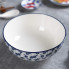 Cereal Bowl Set of 4, White and Blue Printed 8-Inch Bowls
