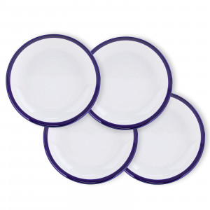 Ceramic Microwave Plate Set - White with Blue Edge Deep Plates - 4 Pieces(7.7 Inch）