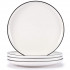 10'' Ceramic Dinner Plates - Porcelain Classic White Lunch Plates with Black Edge - Dining Party Restaurant Round Serving Dish for Steak, Pizza, Salad, Pasta, Pie, Set of 4
