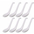 Asian Soup Spoons 8 pieces, 8HSP-W, Large Japanese Soup Spoons, Soba Rice Pho Ramen Noodle Soup Spoons, Chinese Won Ton Soup Spoon, Hook Style (8 Spoons, White)