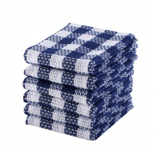 Basket Check Utility Kitchen Towel,16x26 inches,Set of 6, 100% Cotton,Soft Absorbent Durable Dish Towel(Blue)