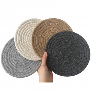 Pot Mat Trivets Set of 4 Hot Pot Holders Cotton Woven Coasters Round Placemats Heat Resistant Cup Mat Spoon Rest for Placing Cooking Set and Baking(7 Inch)