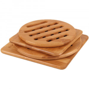 Natural Bamboo Trivet Mat Set, Kitchen Wood Hot Pads Trivet, Heat Resistant Pads for Hot Dishes/Pot/Bowl/Teapot/Hot Pot Holders, Anti-Hot Non-Slip Durable,Square and Round (Pack of 4)