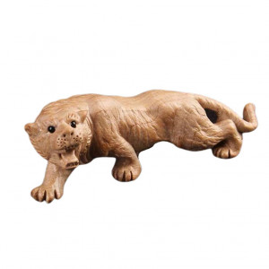 Wooden Tiger Model Tiger Figurine Wood Carving Animal Statue Chinese Zodiac Tiger DIY Craft Ornament for Home Office Tabletop Decoration Ornament Wood Color