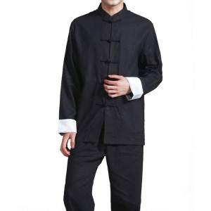 Cotton Linen Kung Fu Suit Chinese Martial Arts Uniform Meditation Suit Roll-Up Sleeve Frog Button Shirt Pants Outfit