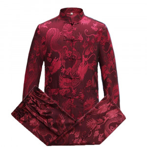 Tang Suit Men Traditional Chinese Clothing Suits Hanfu Cotton Long Sleeved Shirt Coat Mens Tops and Pants