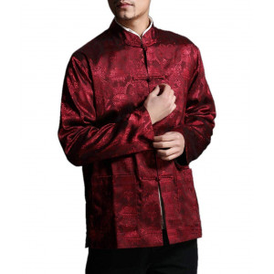 Chinese Tai Chi Kung Fu Double-Sided Red/Black Silk Jacket Coat in 100% Silk Brocade