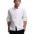 Men's Linen and Cotton Chinese Style Mandarin Collar Rolled Sleeve Frog Button Jacket Shirt