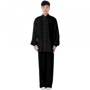 Cotton Blend Long Sleeves Tai Chi Suit Morning Exercise Uniform Kung Fu Clothing for Men