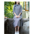 Women's Retro Chinese Qipao Cotton Linen Plaid Dress Side-Slit Casual Style White Black