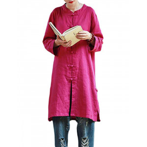 Women Long Shirts Chinese Tang Suit Style Button Down Shirts