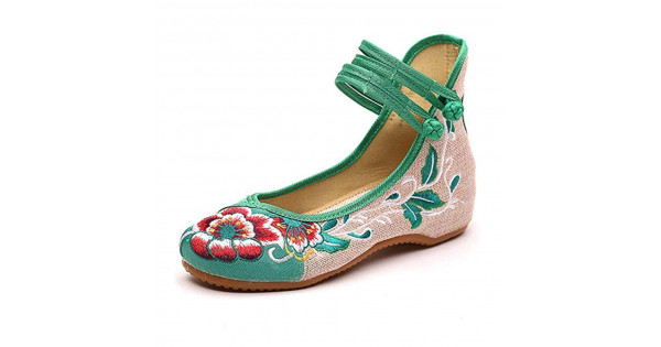 Women's Chinese Embroidered Flat Bridal Mary Jane Ballet Shoes ...