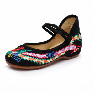 Chinese Traditional Embroidered Flat Shoes for Girls, Mary Jane Ballet Yoga Shoes with Rubber Sole