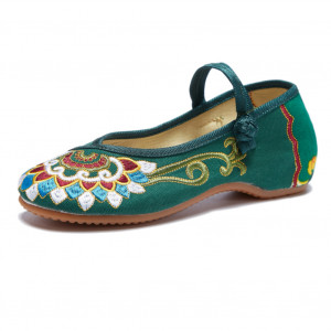 Handmade Embroidered Women's Shoes Comfortable Casual Black Round Toe Mary Jane Ballet Flats