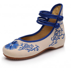 Women's Casual Flat Shoes Chinese Embroidered Floral Mary Jane Ballet Shoes