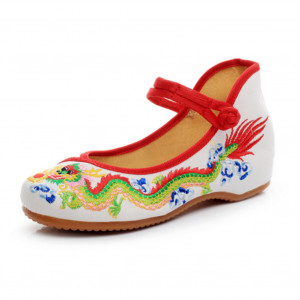 Womens Chinese Traditional Dragon Embroidery Flats Cheongsam Walking Mary Jane Shoes
