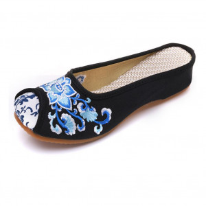 Chinese Style Embroidered Flower Shoes Women's Single Shoes Slippers Canvas Slippers Backless Comfortable Flats Round Toe Loafers Casual Sandals