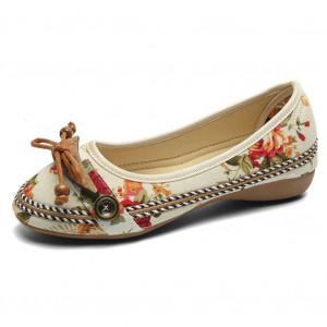 Retro Women Ethnic Beading Round Toe Colorful Loafers Casual Embroidered Shoes