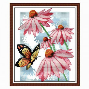 Pre-Printed Chinese Cross Stitch Kit, 14CT DIY Printed Needlework Home Decor (Butterfly Flower)