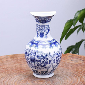 Traditional Blue and White Floral Painted Antique-style Wall-mounted Porcelain Vase