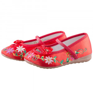 Girls Gorgeous Mary-Jane Ballet Pumps Comfortable Low Heel Round Toe Flats Floral Embroidery Shoes