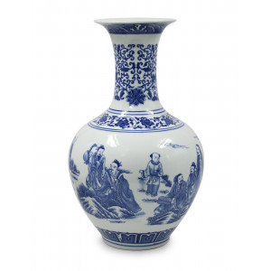 Three Men Collecting Chinese Blue and White Porcelain Vases, 13 inches