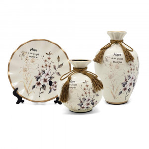 Set of 3 classical retro ceramic vases for home decoration, gorgeous vases for living room (beige)