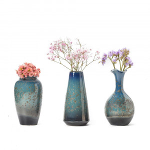Ceramic Flower Vases Set of 3, Special Design Style of Flambed Glazed,Decorative Modern Floral Vase for Home Decor Living Room Centerpieces and Events