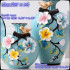 Classical Ceramic Flower Vases - Set of 3 Carved Blue Chinese Vases for Home Decoration