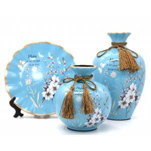  Classical and Luxurious Set of 3 Vintage Ceramic Vases for Home Decor (Blue)