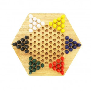 Wooden Checkers Chinese Painting Hexagonal Chess Board Game Toy for Students and Children